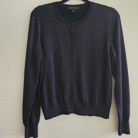 Ann Taylor Sweaters - Ann Taylor Metallic Black & Bronze Cardigan Sweater Size Large